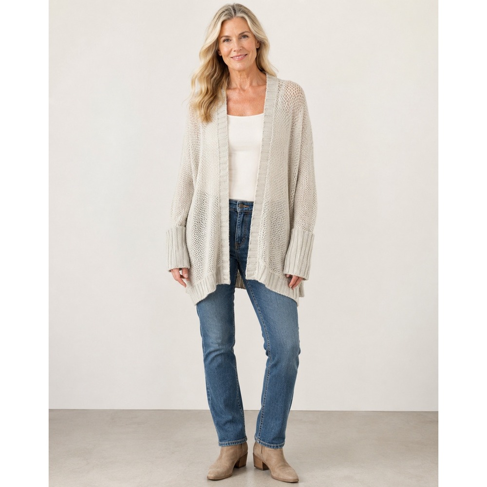 Soft Surroundings Cardigan S/M Cream Open Knit Mohair Wool Blend Oversized Boho